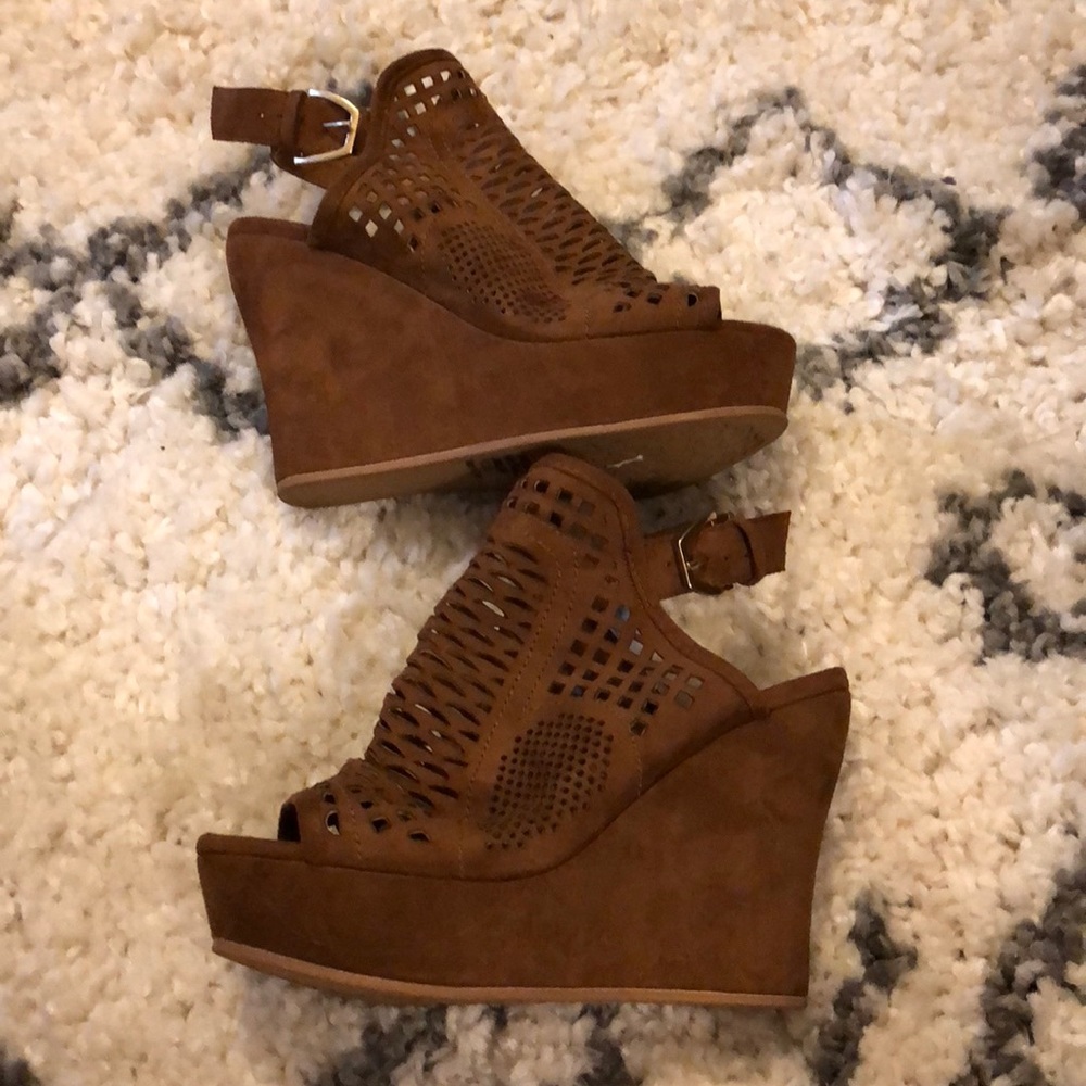 Brown Faux Suede Wedges